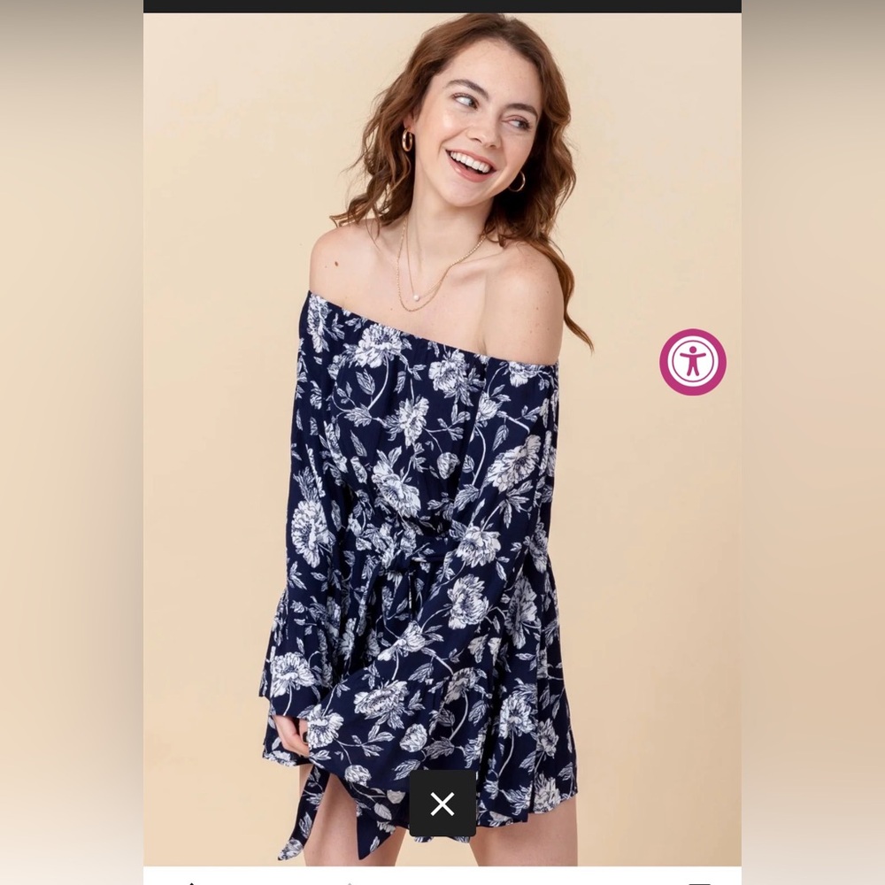 Floral Off-Shoulder Navy Dress